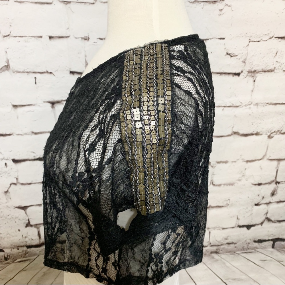 Lush Lace Crop Top with Sequin Shoulder Detail